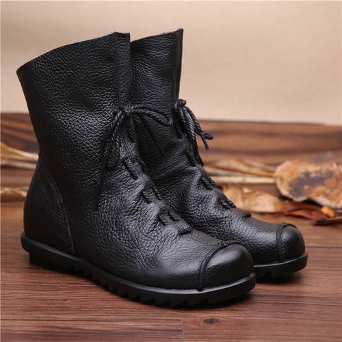 new european and style womens short boots genuine leather boots with thick heels and calf length for women women shoes