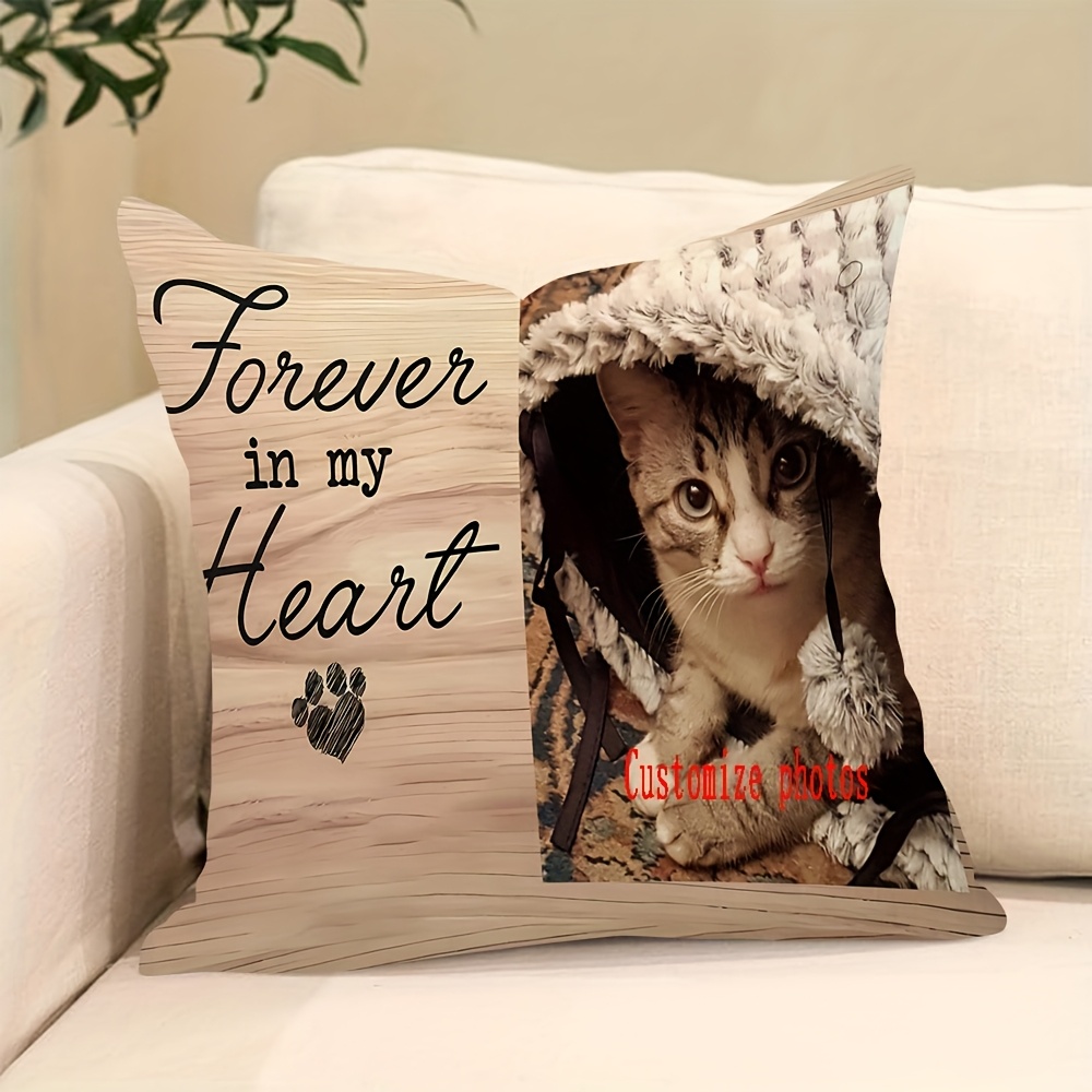 TEMU 1pc Personalized Photo Throw Pillow Cover Double-sided Custom Photo & " Heart" Text - Retro Suitable For Family, Couples, - Soft Plush