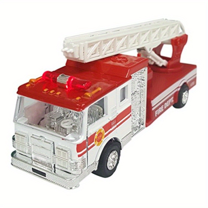 Master Toy'S Collectible Die-Cast Metal Pull-Back Action Sound Fire Engine Truck with Ladder - Red & White Fire Department Rescue Vehicle, Durable Metal Construction, Realistic Design for Play & Display, Playful Design, Detailed Craftsmanship