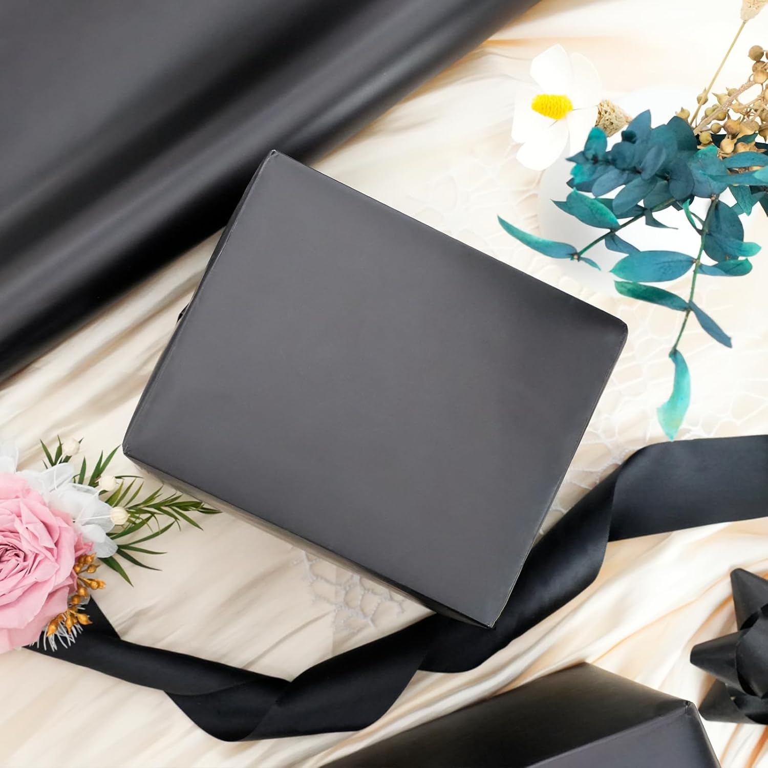 Image of Solid Black Wrapping Paper Roll - Ideal For Gifts On Occasions Like Weddings, Birthdays For Men, Christmas, Baby Showers, Graduations, And Father's Day - Measures 17 Inches By 9.84 Feet