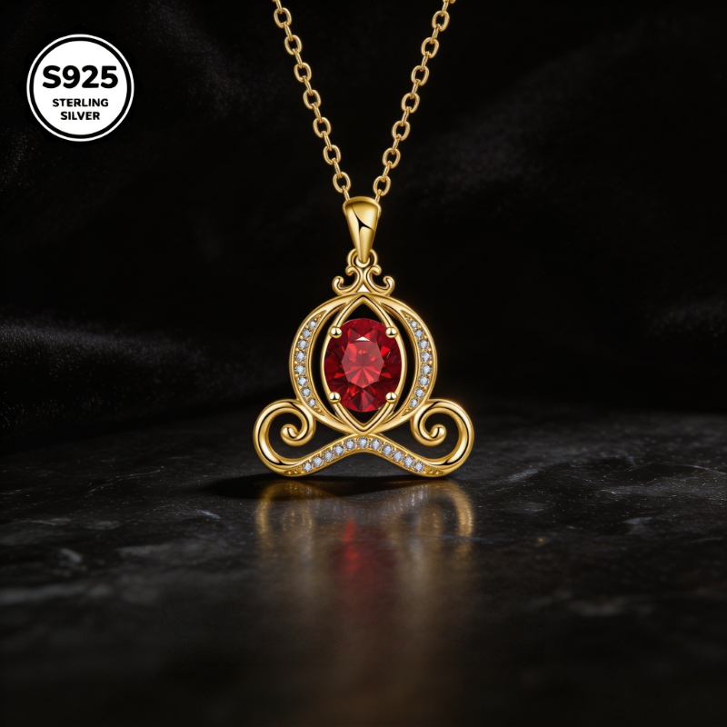 Image of 925 Swirl Border Red Moissanite Necklace, Glossy Ladies Daily Neck Ornament, Perfect Gift For Valentine's Day Wedding Anniversary Christmas Birthday Mother's Day New Year Thanksgiving, With Gift Box