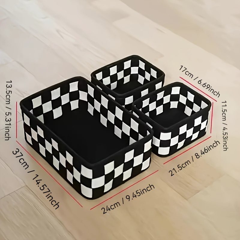TEMU 3pcs Chic Black & White Storage Bins Set - For Cosmetics, Skincare, Lipstick & Snacks - Versatile Organizer For Desk, Home, Kitchen, Bathroom Accessories
