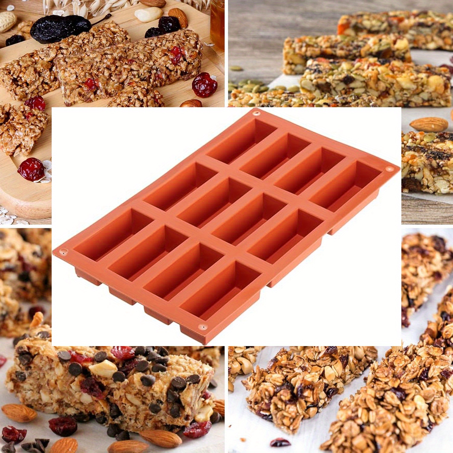 TEMU 1pc Silicone Mold - 12-cavity Rectangle Baking Mold For Energy Bars, Chocolate, Protein Bars, , Brownies, Cheesecake, , And Pudding - Easy To
