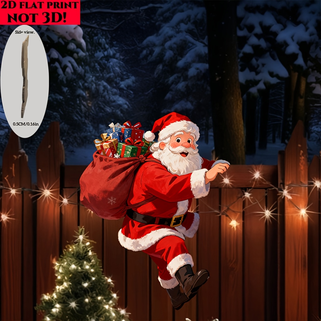 TEMU 2d Flat, [2d Flat] 1pc 1pcs Wood Artificial Wood Suitable For Outdoor Garden Decoration - Santa Claus Climbing With Gifts, 2d Flat Christmas