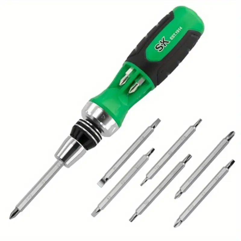 12 in 1 ratcheting screwdriver 216p driver with mechanism s2 steel bits ergonomic handle 6 double ended bits phillips slotted star square 216 position ratchet bits in handle for professional diy use workshop essentials reliable mechanism workshop tools precision tool home Product details 0