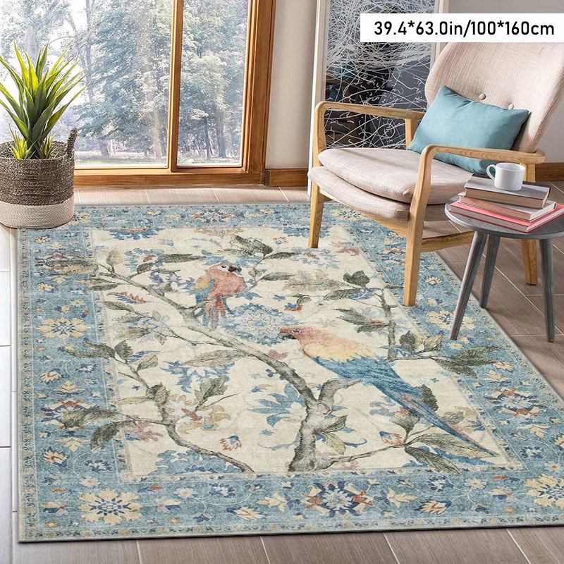 TEMU 1 tapis vintage à motif, en peluche douce avec un fond en plastique à , idéal pour les salons, chambres, bureaux, et balcons, lavable en machine