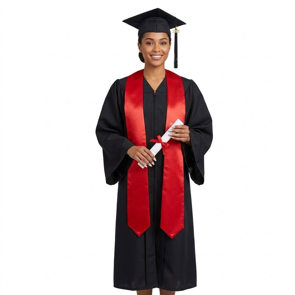 black dress with red graduation gown college set hood tassel graduation Evening gown