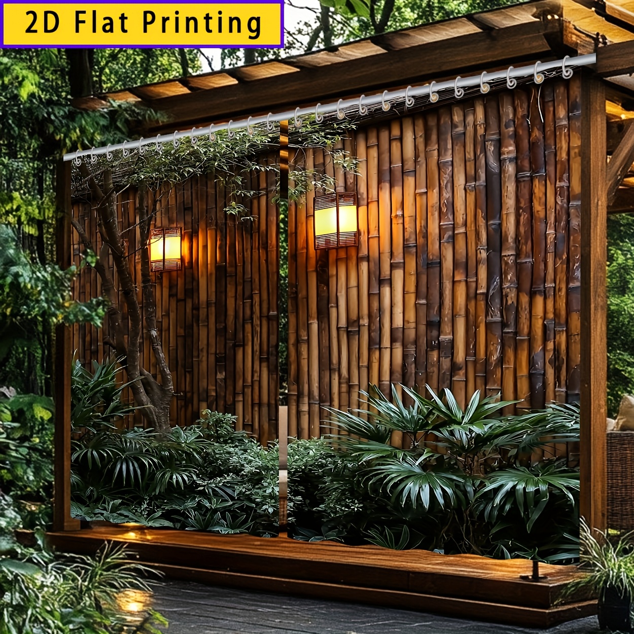 2pcs pack 180x180cm 70 87x70 87 inches outdoor sunshade curtains bamboo wall lamp and greenery pattern machine washable suitable for terrace gazebo and     with hooks sunshade curtains