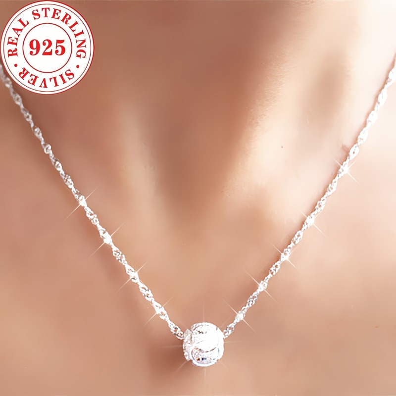 TEMU Elaborately S925 Silver Necklace, Bead Hangers, Neck Bone Chains, Shiny Silvery Jewelry, Elegant Everyday Wear, Perfect Gift