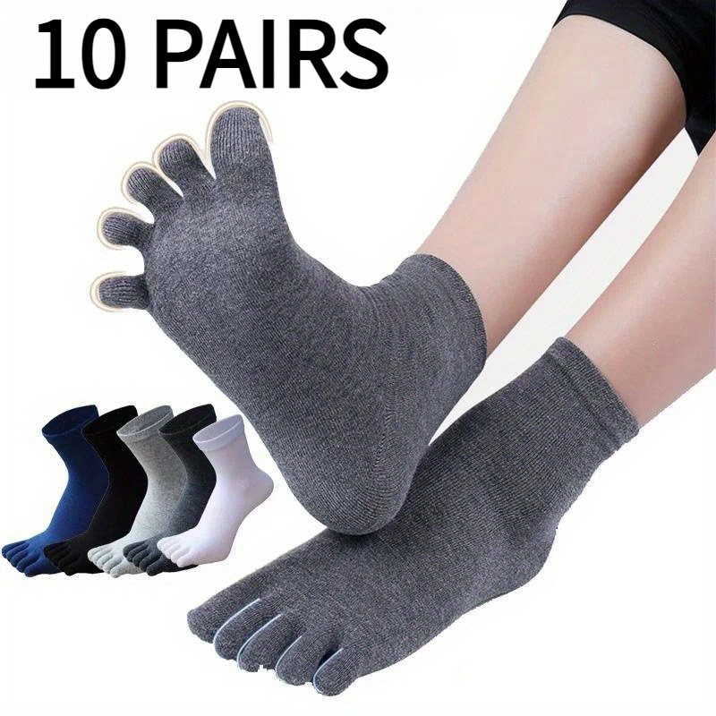 TEMU 5/ 10 Pairs Of Socks With Fashionable Fingers, Sweat Absorbing Men's Breathable And Sweat Wicking Toe Socks, Comfortable Cotton Elastic Sports Business Socks