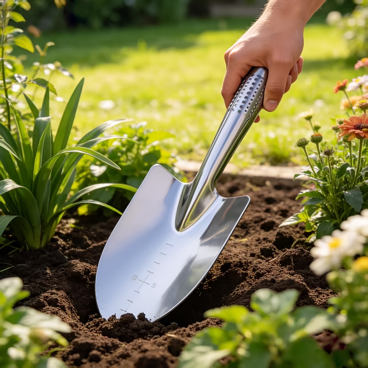 TEMU 1 pièce Outil de jardinage à main en acier inoxydable - Bêche multifonctionnelle pour repiquage/creusage/plantation - de jardin ergonomique à