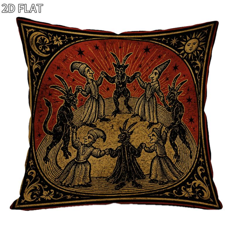 TEMU Vintage Gothic Cover, 18x18 Inch 1pc, Flat 2d Design With Dancing Figures & Ornate Border, Perfect For Bedroom Decor, Polyester Material, Retro