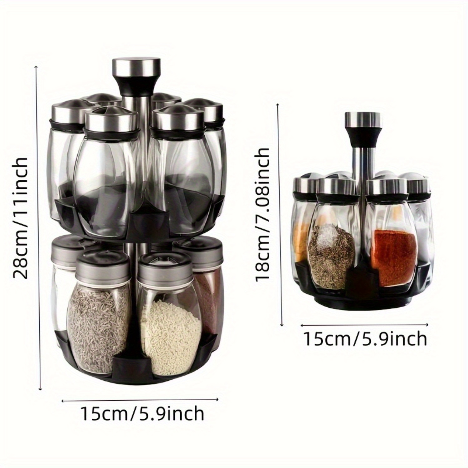 360 Rotating Spice Rack Set 6 12 Glass Containers Sleek