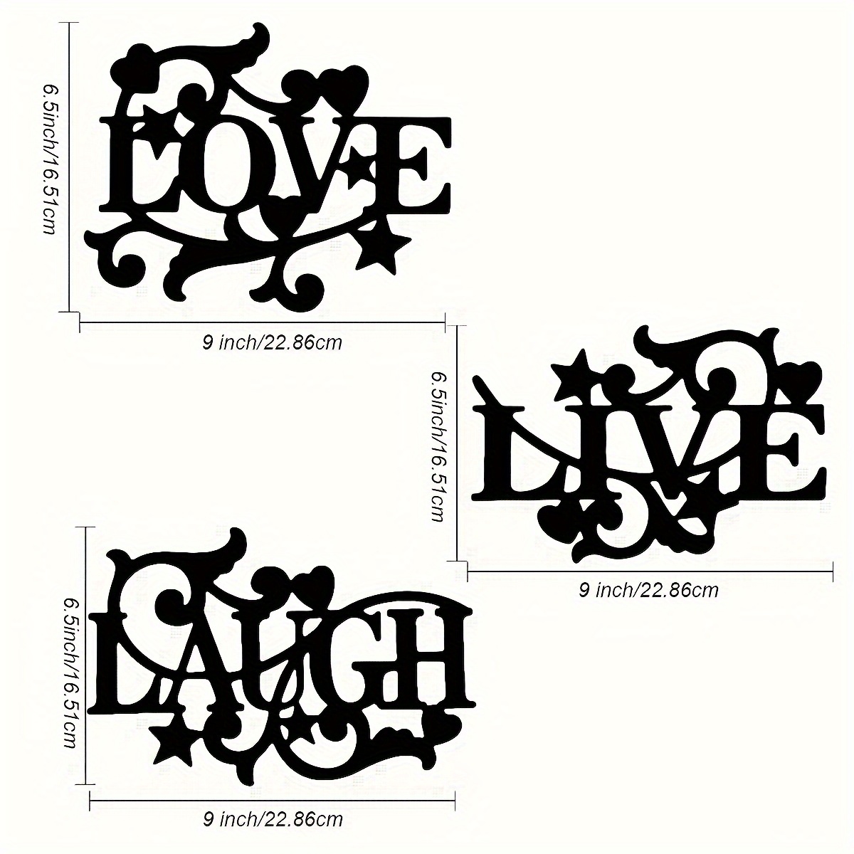 TEMU [2d Flat] [2d Flat] 3pcs Black Acrylic Wall Art- Love, Life, - Matte Decorative Hanging Signs, Suitable For Living Room, Bedroom, Kitchen