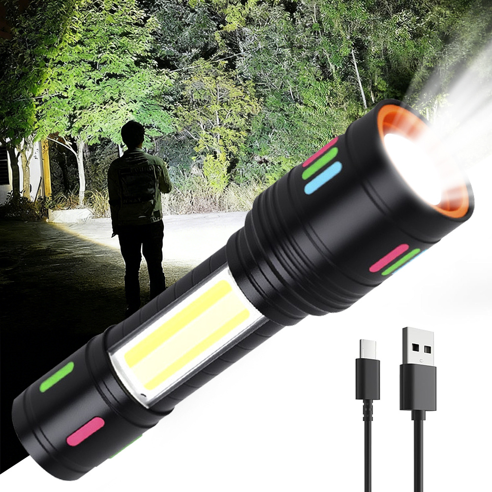 TEMU C Rechargeable Zoom Flashlight With Display & - 4-mode Portable, Aluminum Alloy - Suitable For Outdoor Camping, Emergency, Travel, For, Patrol,