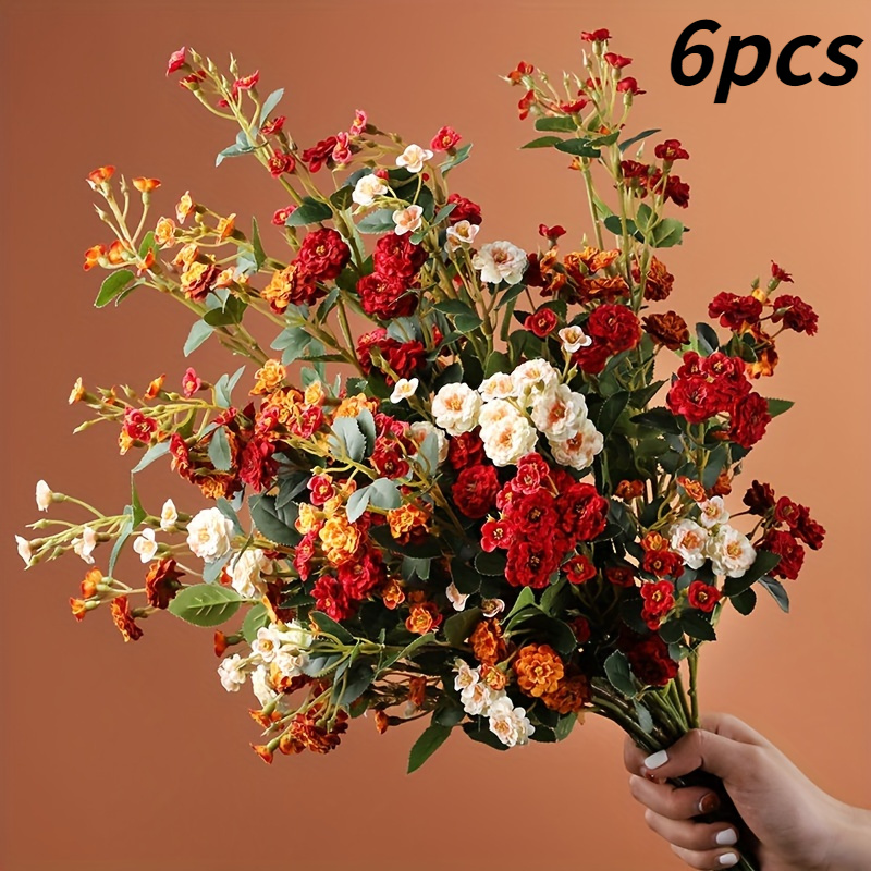 6pcs Lifelike Artificial Rose Bouquet - Velvet Touch, Durable Faux Flowers - Perfect For Weddings, Engagements, Birthdays And Home Decor
