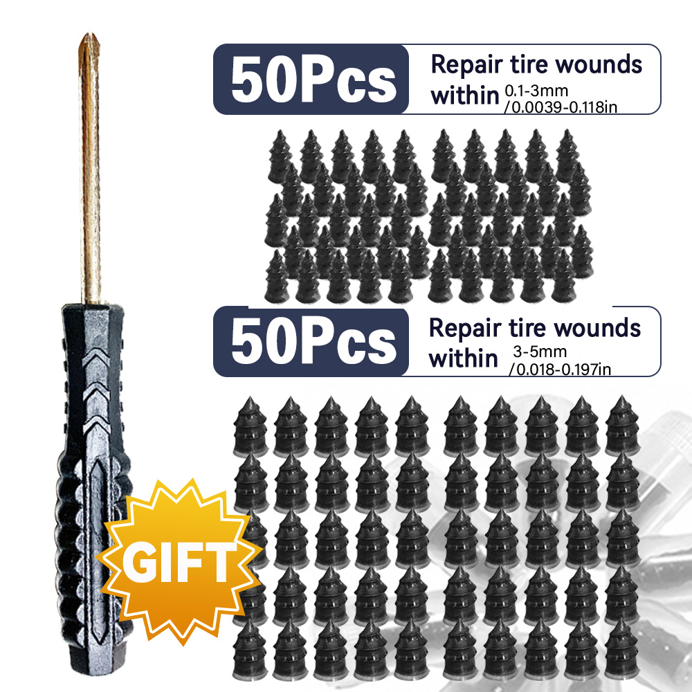 100pcs Tire Plug Kit With Screwdriver - Quick Self-service Flat Tire Repair Tool, Rubber Plug & Screw-in Nail Set For Car, Motorcycle, Truck, Tractor Tire Puncture Fix