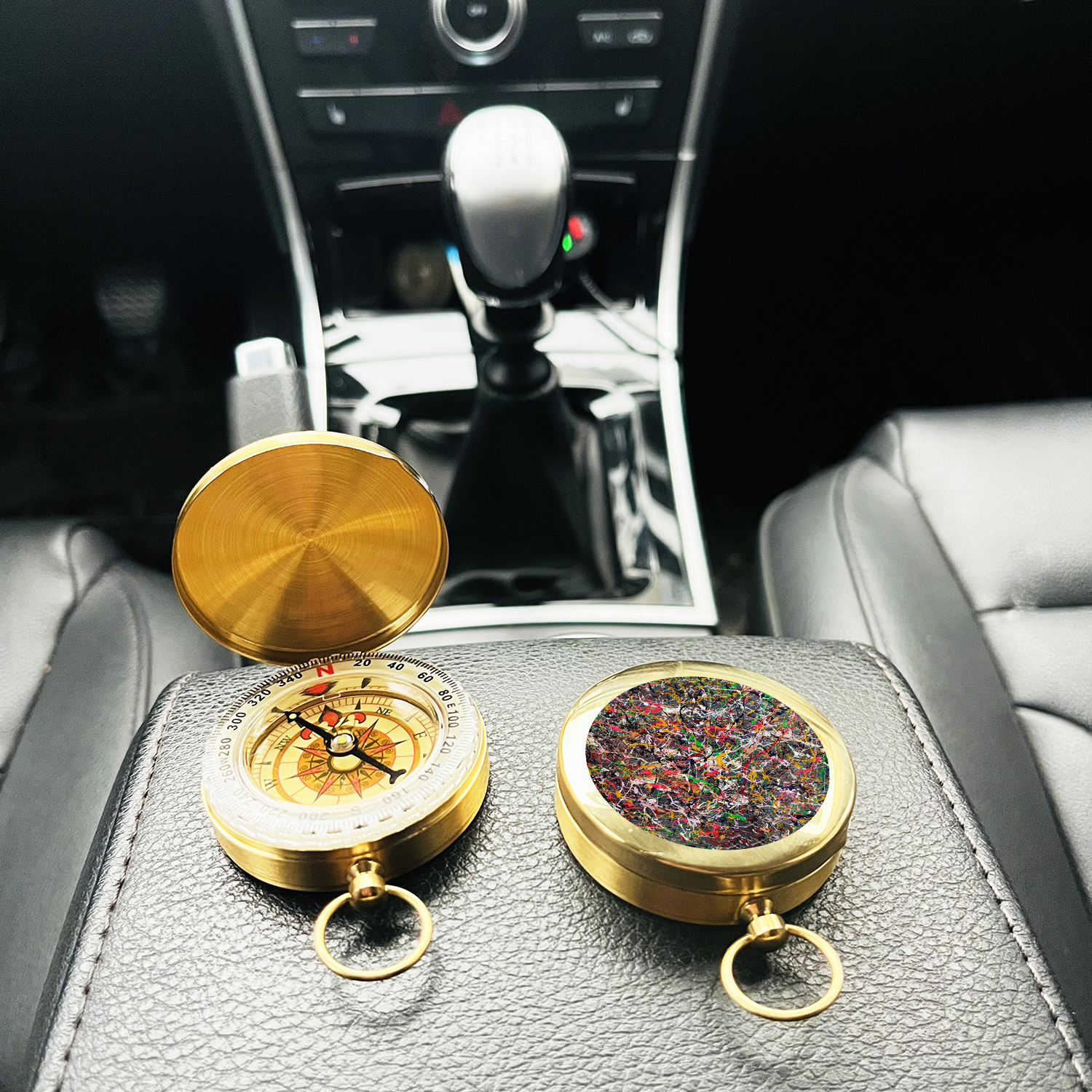 Portable Copper Pocket Compass with Famous Paintings Design