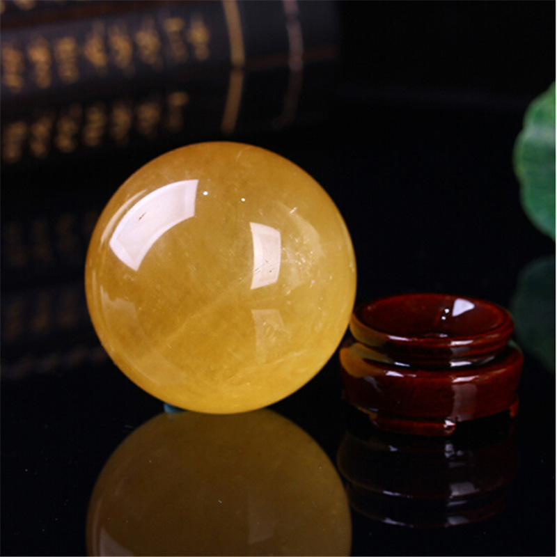 TEMU 1pc, Boule de cristal jaune naturel polie à , Ornement décoratif, , Île de glace, , Décoration de bureau à domicile, Décoration de nue, Cadeau