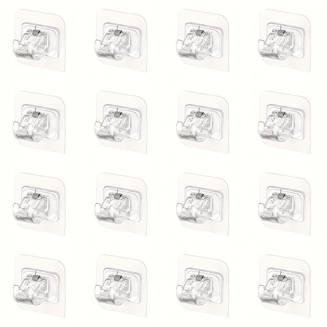 TEMU 17pcs No-drill Self-adhesive Curtain Rod Holders | Heavy-duty Adjustable Hooks, Acrylic Material, , Suitable For Home, Hotel, Apartment,