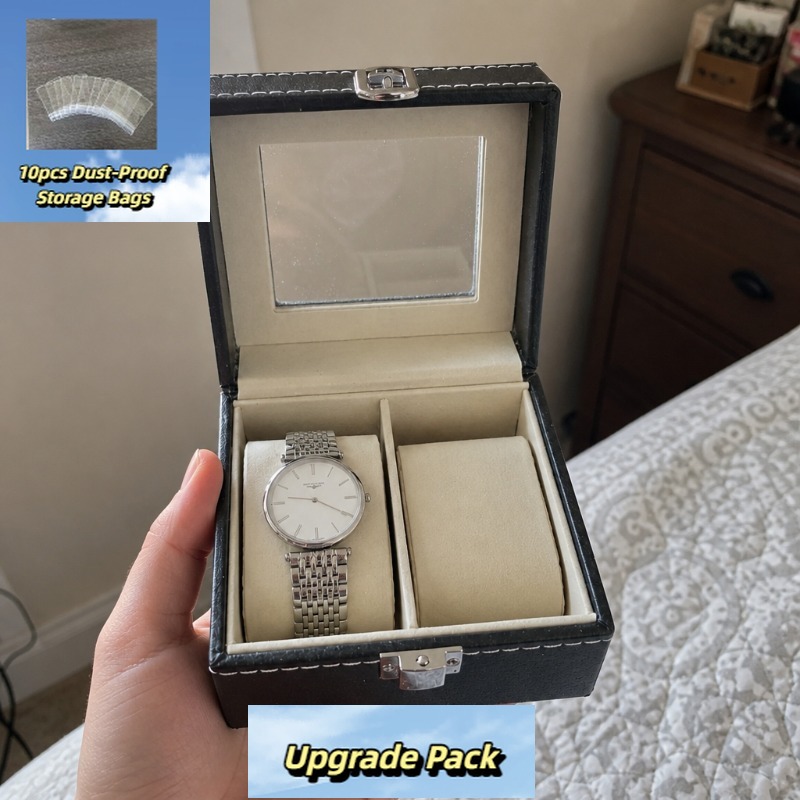 TEMU 1pc Upgraded Set Black Double-compartment Watch Storage Box, Display And Storage Case, Light Luxury Watch Organizer Storage Box, Portable Watch