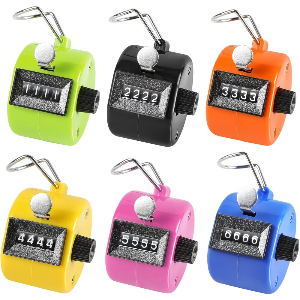 TEMU 6pcs Multicolor Handheld Counter, 4-digit Manual Clicker, Abs Material, Finger Ring Attachment, Universal Loop And Person Counter, Suitable For