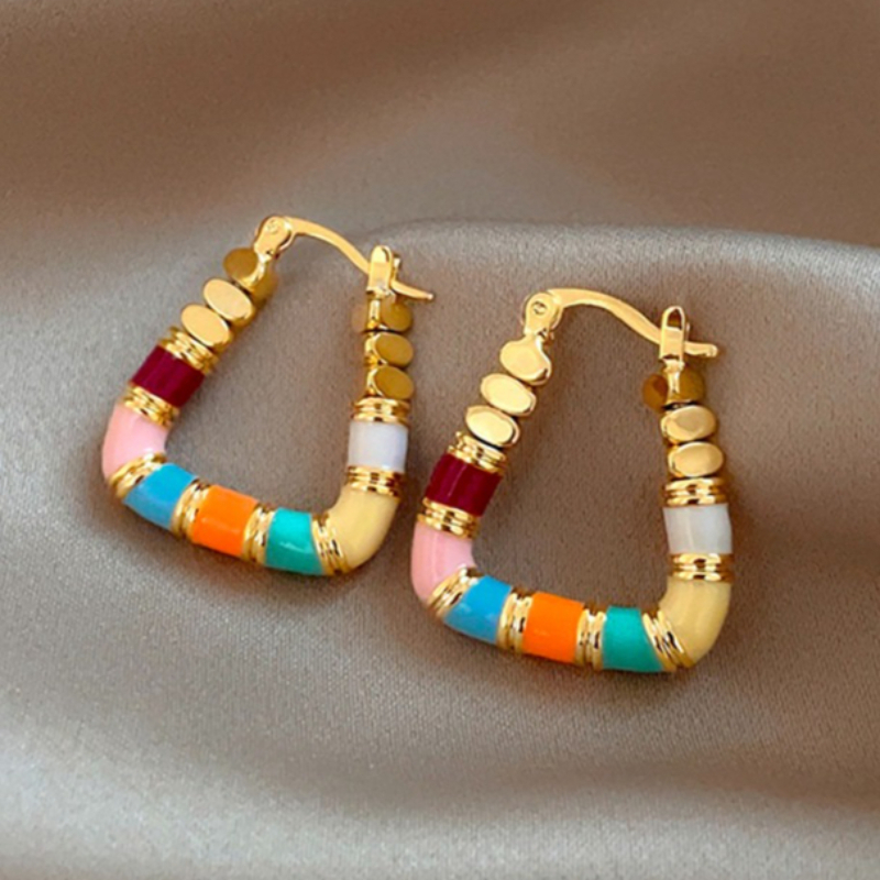 Image of Fashion Gorgeous Colored Enamel Triangle Hoop Earrings For Women Daily Vacation Parties Exquisite Jewelry Music Festival Personality Accessories