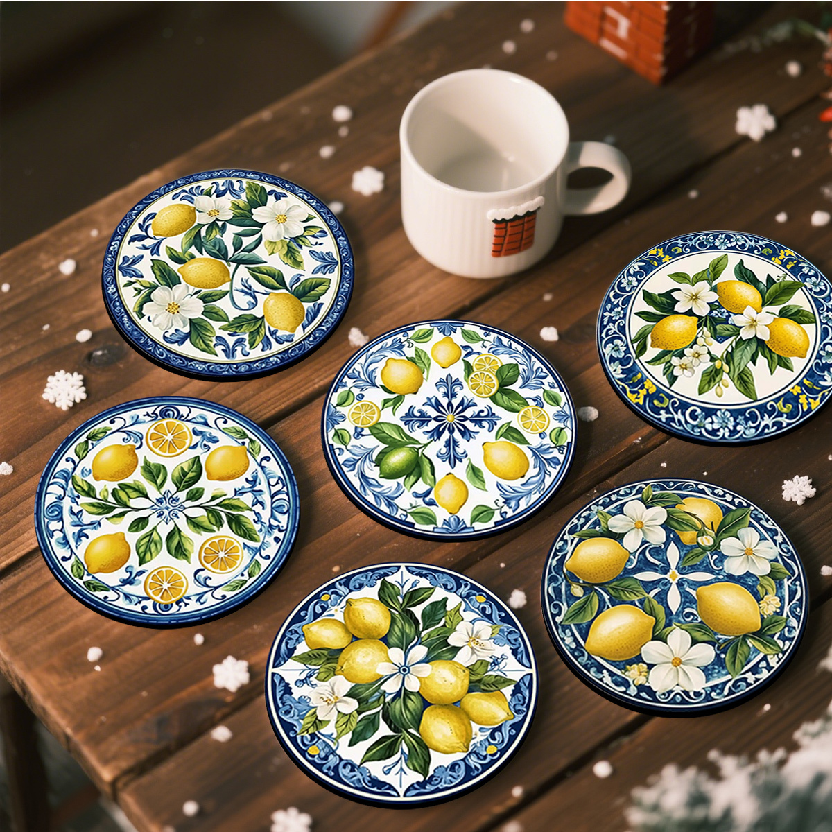 TEMU 6pcs Lemon Pattern Coasters, Coffee Cup Coasters, Multi-scene Home And Dining Room Decor, Everyday Gifts, Tabletop Decor, Themed Party