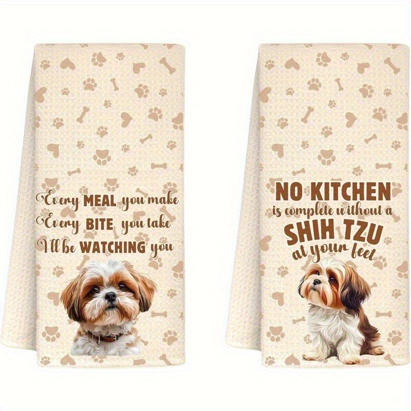 TEMU 2pcs 18x26 Inch Shih Tzu Kitchen Towels - 100% Polyester Microfiber Dish Towels With Cute & Funny Quotes, Machine Washable Tea Towels For Dog
