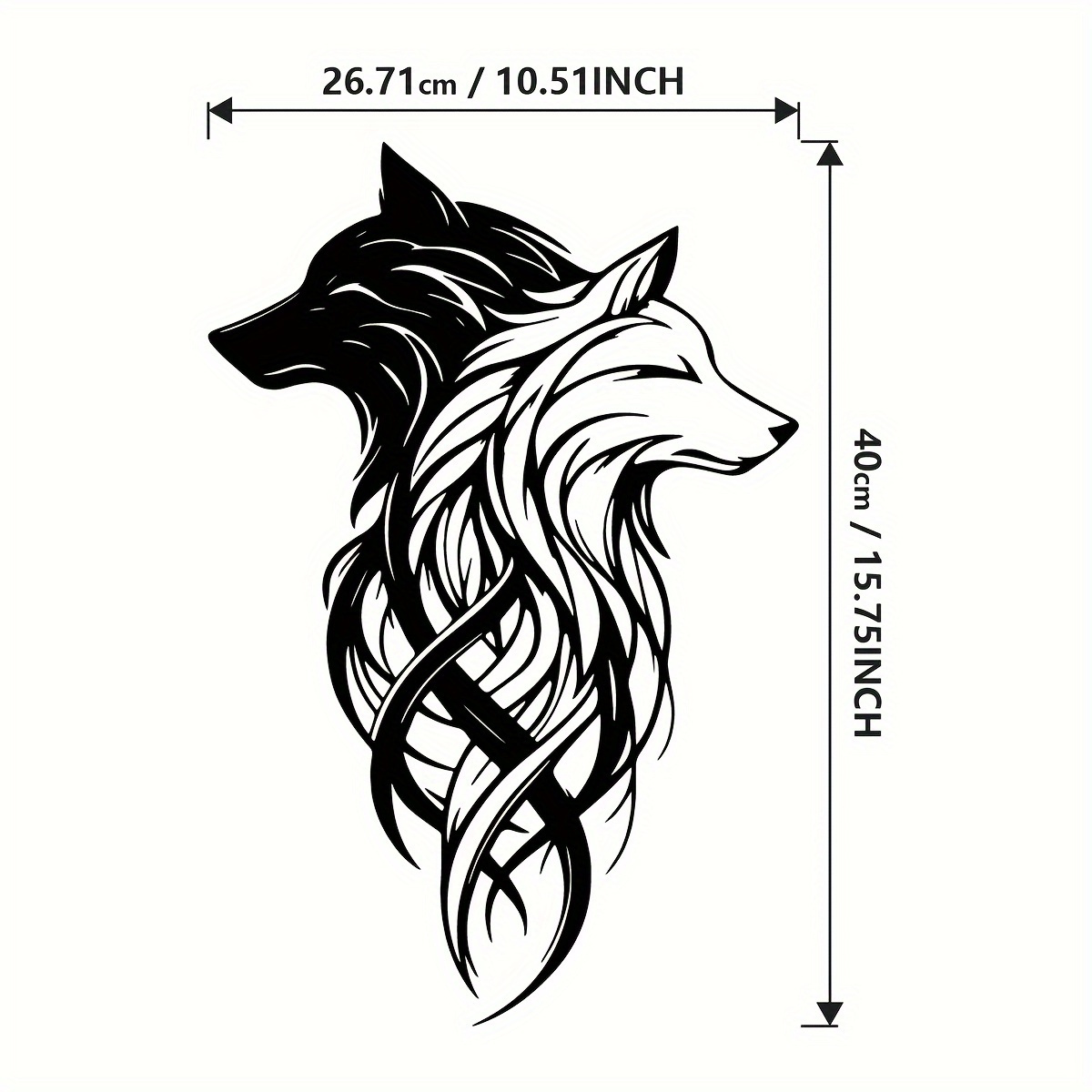 TEMU 2d Flat, 2d Flat Double Wolf Head Metal Wall Art - Black And White Iron Outdoor Decor, Hanging Ornament, Suitable For Living Room, Office,