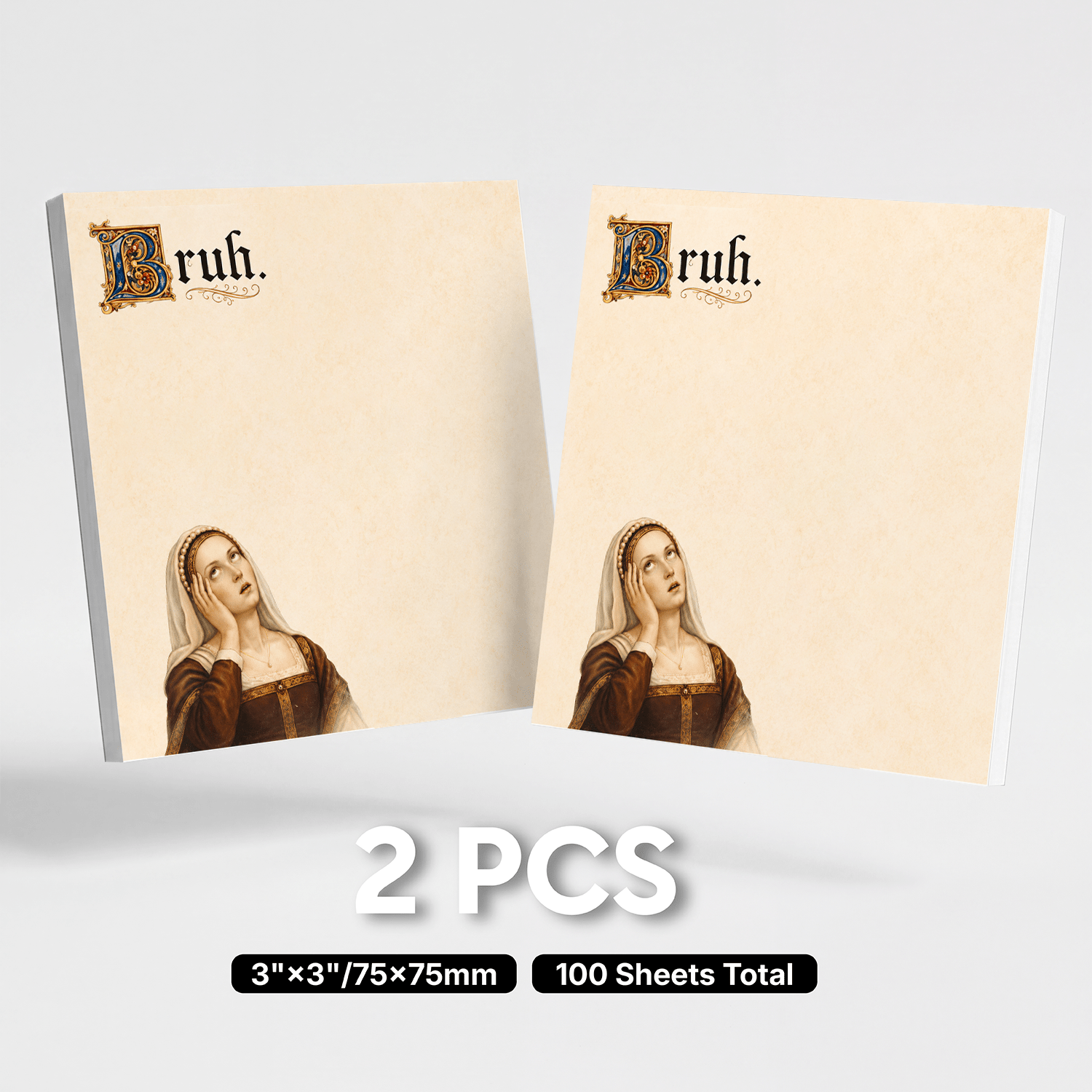 TEMU 2pcs Vintage Art Sticky Notes, 100 Sheets Total, Funny Self-adhesive Memo Pads, Retro Painting Design, Removable Adhesive Notes For Office,