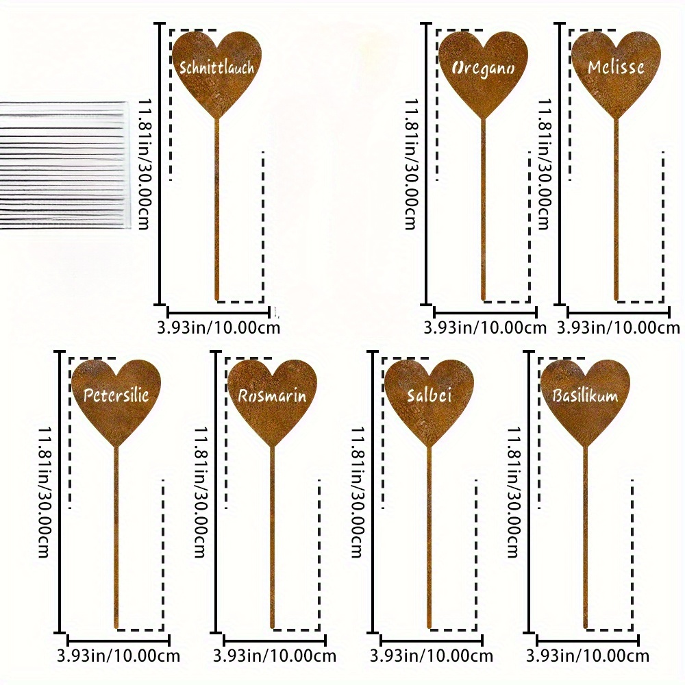 TEMU 7pcs Rustic Heart Garden Signs With Glitter Text - "sage, Oregano, Basil, Thyme, , Rosemary, Parsley" - Outdoor Decor For Fences And Yards |