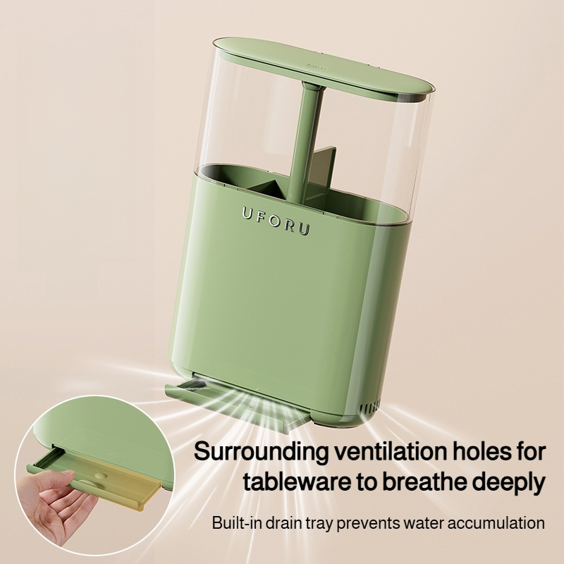 wall mounted chopstick holder with detachable lid no drill   screw mount installation dustproof kitchen organizer space saving plastic storage box for utensils modern   green beige   durable hygienic Product details 3