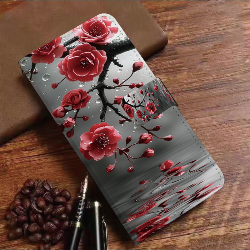 TEMU Phone Case - Flower Faux Leather, Flip Wallet Phone Case With Card Slots, Stand Function - Protective Case Suitable For A30 40 50 A51 Series And