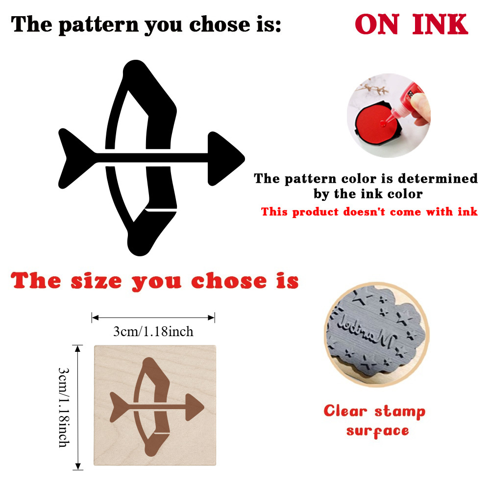 Cool Bow and Arrow Square Wooden Rubber Stamp for Journals