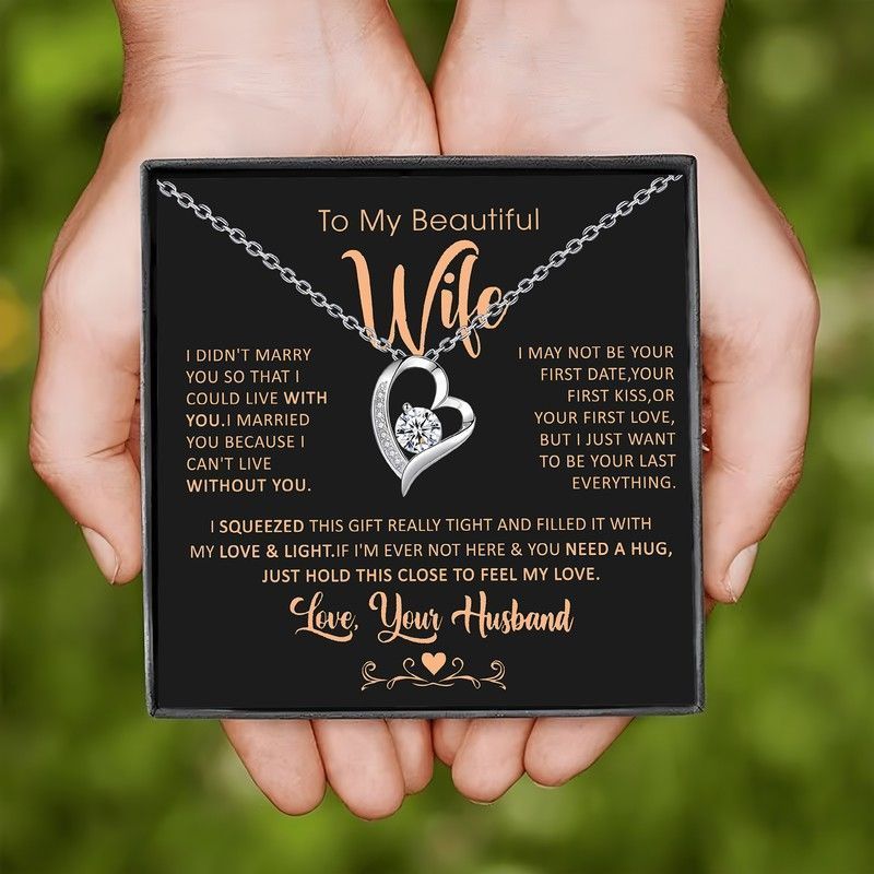 TEMU Stylish Heart-shaped Necklace Designed For A Wife, Complete With A Greeting Card And Gift Box - An Ideal Romantic Gift For Anniversaries,