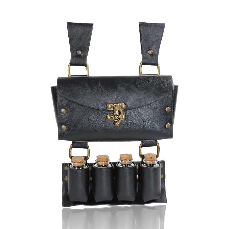 TEMU Vintage Multi-functional Waist Bag With 4 Glass Bottle Storage Pouches, Medieval Ancient Style Anime Convention Stage Costume Storage Prop