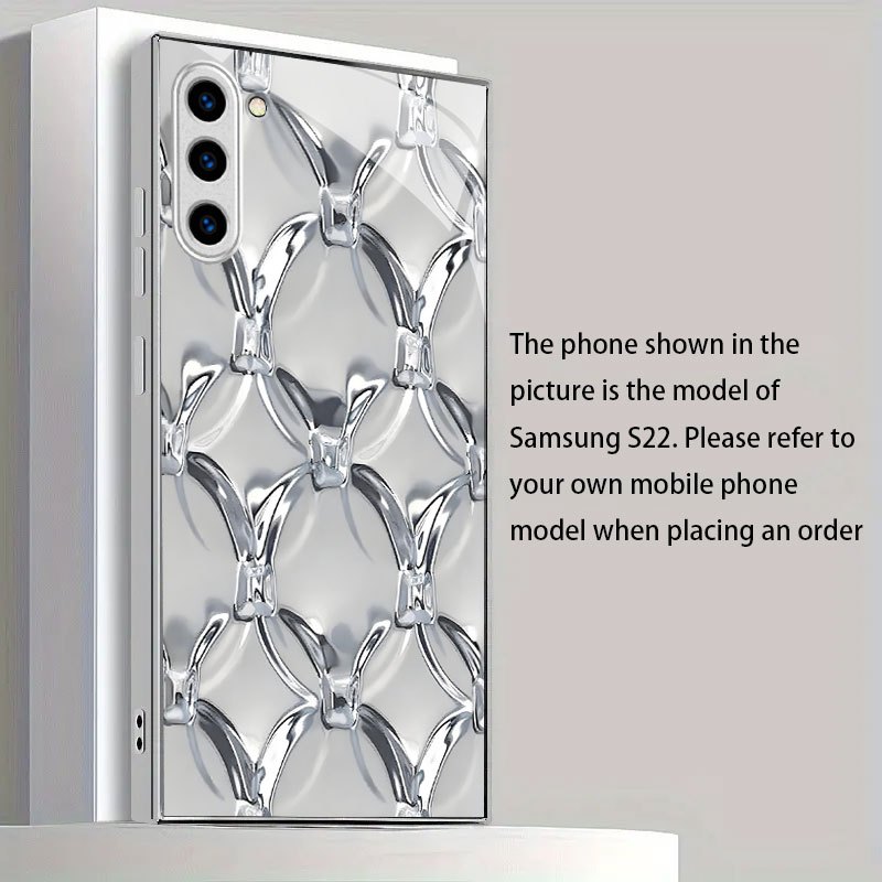 phone   geometric pattern silver chain electroplated silver phone case for samsung galaxy s25 ultra s25 edge s25 plus s25 s24 ultra s24 plus s24 fe s24 s23 s22 s22 s21 ultra s21 s21