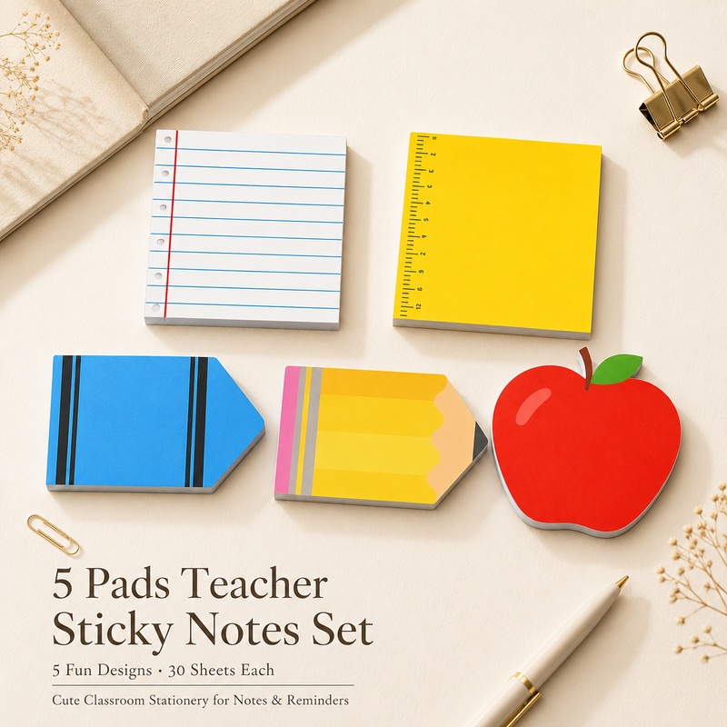 TEMU Lot de 5 blocs-notes autocollants sur le thème des enseignants, adaptés aux enseignants, aux élèves, à de classe - 150 feuilles avec pomme,