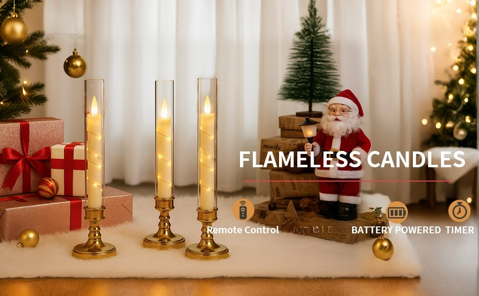 4 stuks Vlamloze Kaarsen met Afstandsbediening | Werkt op 2*AAA Batterijen (Niet Inbegrepen), Flikkerende LED Romantische Kaarsen met Ingebouwde Sterren, Goudkleurig, Plastic, Verstelbare Verlichting, voor Bruiloft, Huis Tafel, Raam, Slaapkamer, Binnen - HOTU