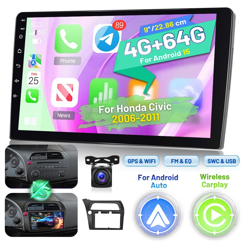4G & 64G 9-palčni radio za (leva volan) 2006-2011 z brezžičnim Carplay/ Auto, 1280 x 720, 15 zaslon na dotik, GPS