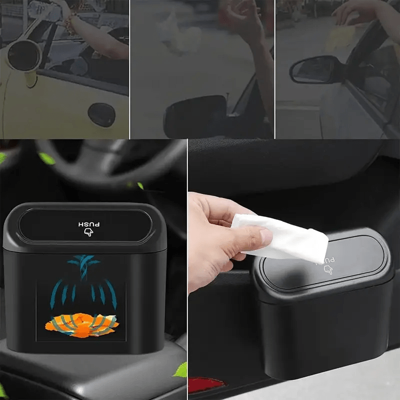 1pc 2pcs black car trash bin with clamshell side door hanging storage box for easy waste disposal details 3