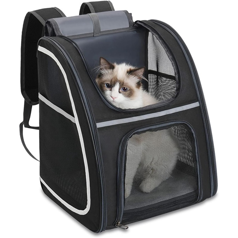 Image of 1 Set Cat Carrier Backpack Pvc Mesh Material Foldable Breathable 33x28x40 For Outdoor Travel Small Pet Adult