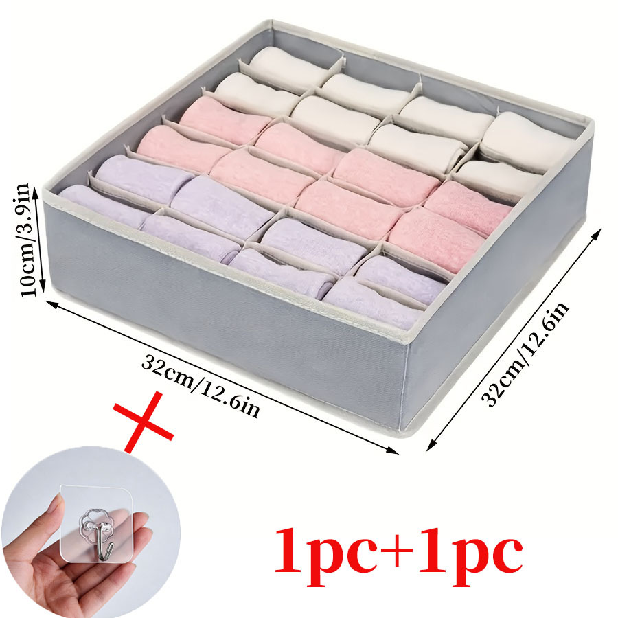 2pcs clothing storage box and hooks 24 compartment foldable wardrobe organizer for home hanging design for underwear lingerie storage box socks bras and panties drawer organizer home storage for bedroom organization