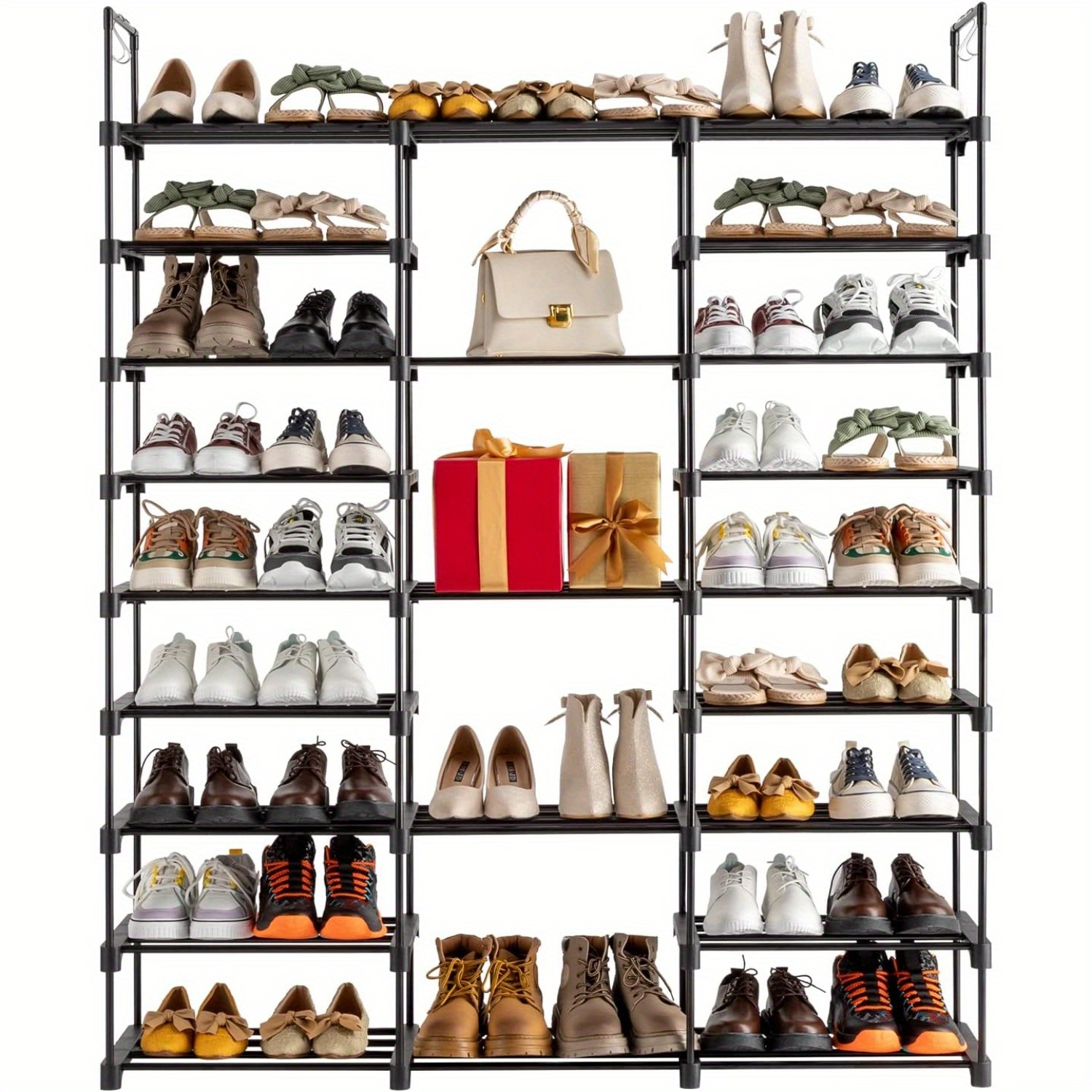 E-shop Schuhregal Bonnlo, Schuhaufbewahrung, Metallgestell, für Flur, Schlafzimmer, Schwarz, 127 x 28 x 157,5 cm