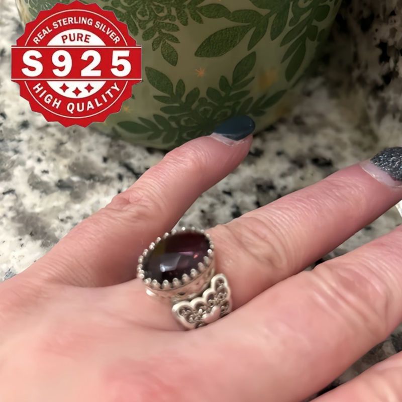 handcrafted 925 sterling silvery cocktail ring with amethyst gemstone vintage boho   for weddings parties details 7