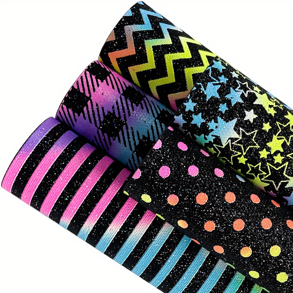 Image of 5pcs/ Set Rainbow Pattern In Black Faux Leather Set 8.2x11.8inch Geometric Synthetic Leather Fabric Sheets For Diy Earrings Hair Bows Crafts Projects