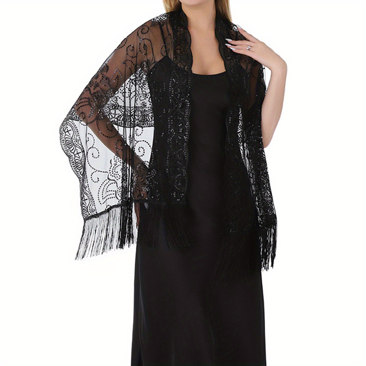 women's bohemian shawl wrap evening dress cape - vintage sequin embellished  mesh wedding bridal shawl dress for , parties & special occasions,  breathable non-elastic matching cape for dresses | Today's Deals | Temu
