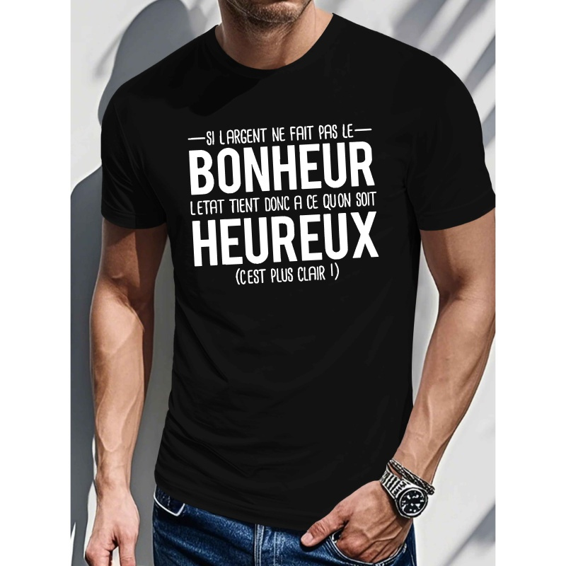 

T-Shirt Français Amusant pour Hommes - Manches Courtes, Col Rond, Polyester, Haut Décontracté d'Été