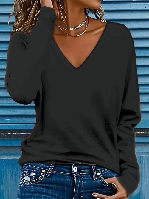 plus size plus size plus size womens solid color t shirt v neck long sleeve style suitable for versatile base layer top womens t shirt